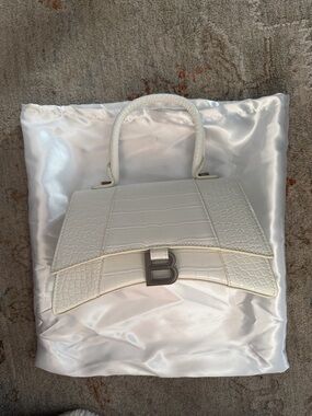 White Croc-Embossed Top Handle Bag